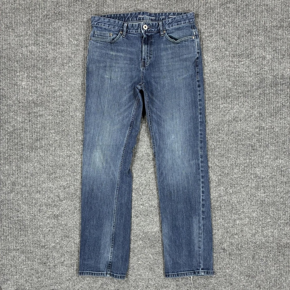 Calvin Klein Jeans Straight Jeans Mens 32x32 Blue Medium Wash Stretch Denim